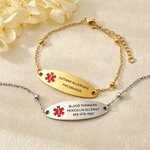 Personalised Health Medical Alert ID Bracelet with Engraved Medical Information Emergency First Aid Gift for Women