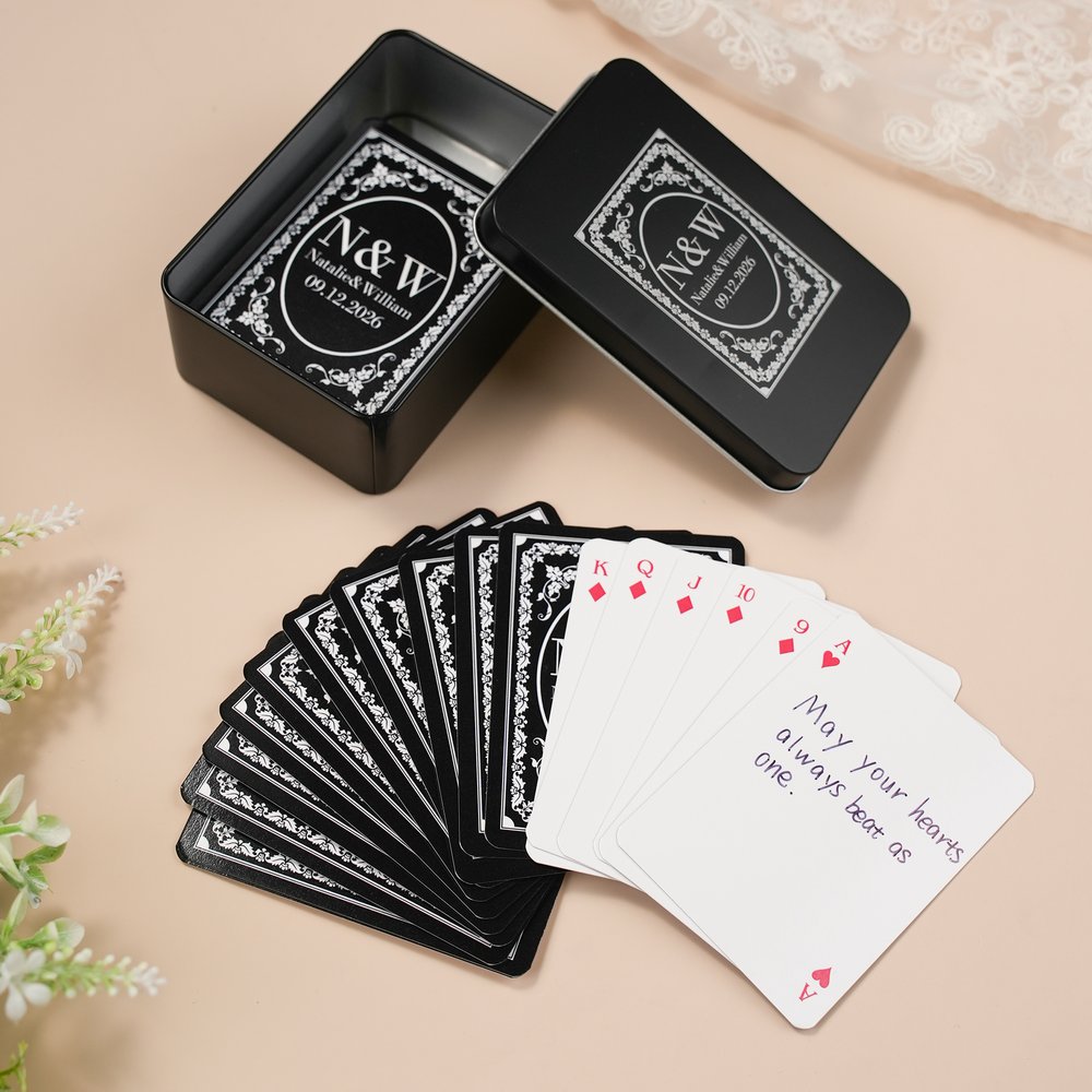 Personalised Floral Frame Initial Date Memorable Playing Card with Box Wedding Anniversary Gift for Couple Newlyweds 3
