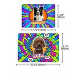 Individuell gestaltete Pop-Art-Futtermatte aus mehrfarbigem PU-Leder mit Haustierfoto und Namen – Wohnaccessoire und Geburtstagsgeschenk für Haustierbesitzer und -liebhaber