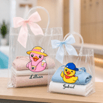 Personalized Pink Blue Bow Cute Duck Transparent Bag with Name Beach Party Travel Birthday Gift for Boys Girls