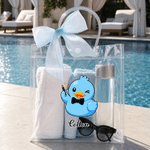 Personalized Pink Blue Bow Cute Duck Transparent Bag with Name Beach Party Travel Birthday Gift for Boys Girls