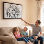 Personalized Family Portrait Photo Sketch Canvas Print Wall Art Living Room Home Decor Ship from USA Birthday Anniversary Gift for Family