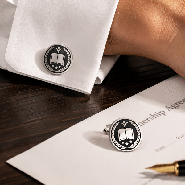 Personalized College Logo Stainless Steel Cufflinks with Name Formal Wear Graduation Gift for Graduates College Students