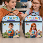 Personalized Cartoon Character Photo Insulated Lunch Bag with Name Daily Travel Back to School Birthday Gift for Kids Students