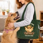 Personalized Funny Pet Photo Savior Jesus Design Large Capacity Corduroy Tote Bag with Name Travel Essential Birthday Gift for Women Pet Lovers