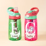 Personalisierte BPA-freie Waldtier Kinder-Wasserflasche 475 ml | mit Strohhalm und Namen | Geburtstag Schulanfang Geschenk für Jungen Mädchen