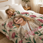 Personalised Oil Painting Style Birth Flower Soft Throw Blanket with Photo and Name Home Decor Party Ideal Birthday Gift for Women Friends Family