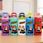 Personalisierte isolierte 355 ml Trinkflasche mit Baggerfahrerchen & Namen | lebensmittelechter Edelstahl | Einschulung Geburtstag Geschenk für Kinder