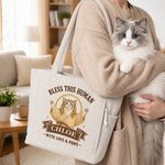 Personalized Funny Pet Photo Savior Jesus Design Large Capacity Corduroy Tote Bag with Name Travel Essential Birthday Gift for Women Pet Lovers