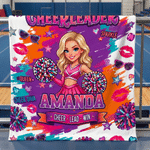 Personalized Cartoon Cheerleader Girl Fleece Soft Throw Blanket with Name and Photo Home Decor Cheer Camp Anniversary Gift for Cheerleaders