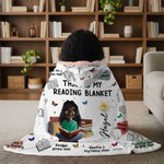 Personalized Birth Flower Cartoon Reading Girl Soft Throw Hooded Blanket with Name Birthday Gift for Librarians Book Lovers