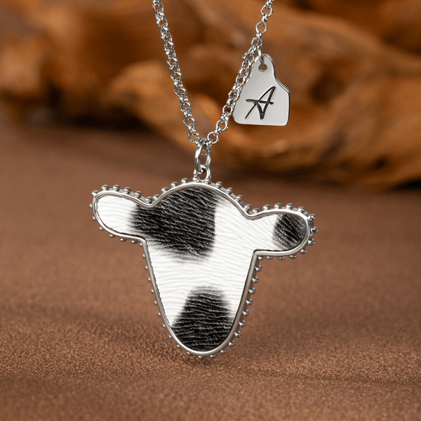 Personalised Cow Head Pendant Design Necklace with Initial Tag Dainty Jewellery Daily Wear Anniversary Birthday Gift for Western Cowgirl Cowboy