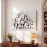 Personalized Family Portrait Photo Sketch Canvas Print Wall Art Living Room Home Decor Ship from USA Birthday Anniversary Gift for Family