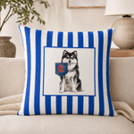 Personalised Colourful Collegiate Pet Portrait Stripe Soft Cushion Cover with School Flag Back to School Season Gift for Pet Lovers Freshmen