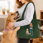 Personalized Dog Owner Back View Large Capacity Corduroy Tote Bag with Name Travel Essential Birthday Gift for Women Pet Lovers