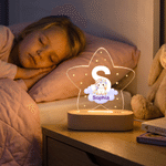 Personalized Animal Clouds Star-Shaped Acrylic LED Night Light with Wooden Base and Name Home Decor Back to School Birthday Gift for Kids