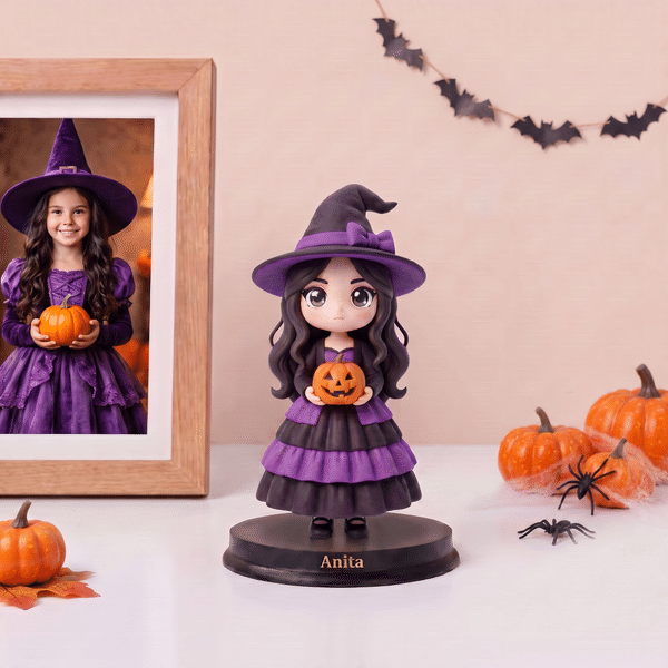Personalized Creative Photo to 3D Halloween Theme Figurine Statue Ornament with Text Office Desk Decoration Halloween Gift for Family Friends