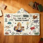 Personalized Birth Flower Cartoon Reading Girl Soft Throw Hooded Blanket with Name Birthday Gift for Librarians Book Lovers