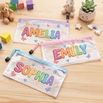 Personalised Oil Painting Style Butterfly Heart Waterproof Portable Mesh Pencil Pouch with Name and Zipper Back to School Birthday Gift for Kids
