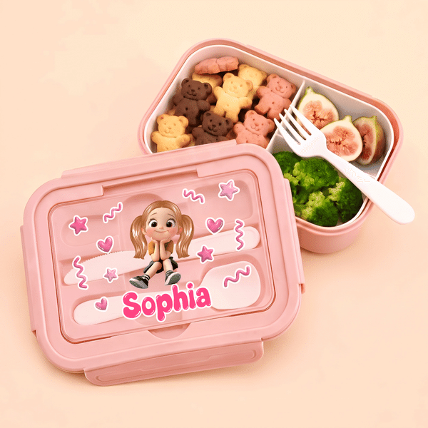Personalised Star Cartoon Character Microwavable Lunch Box with Name and Cutlery Picnic Outdoor Activity Use Back to School Gift for Students Kids