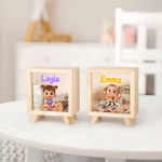 Tirelire en bois personnalisée avec personnage de dessin animé pour enfants, avec prénom, décoration de bureau, cadeau d'anniversaire pour garçons et filles