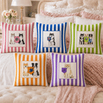 Personalised Colourful Collegiate Pet Portrait Stripe Soft Cushion Cover with School Flag Back to School Season Gift for Pet Lovers Freshmen