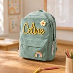 Gepersonaliseerde ribfluwelen rugzak met naam bloem en regenboog als schooltas verjaardagscadeau en cadeau voor het nieuwe schooljaar voor kinderen