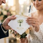 Mouchoir 100 % coton personnalisé avec nom texte et bouquet de fleurs - Cadeau de mariage fête pour les couple ou la famille