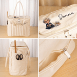 Personalised Cartoon Knitting Character Photo Large Canvas Yarn Storage Bag with Name Needle Pockets and Handle Crochet Birthday Gift for Craft Lovers