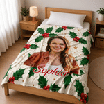 Personalised Oil Painting Style Birth Flower Soft Throw Blanket with Photo and Name Home Decor Party Ideal Birthday Gift for Women Friends Family