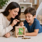 Personalized Cartoon Animal Pattern Wooden Piggy Bank with Name and Initial Birthday Back to School Gift for Kids Students