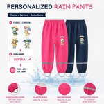 Personalized Cartoon Animal Mudproof Waterproof Kid Rain Pants with Name and Reflective Strips Outdoor Use Back to School Gift for Kids Students