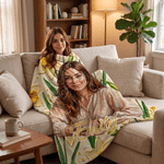 Personalised Oil Painting Style Birth Flower Soft Throw Blanket with Photo and Name Home Decor Party Ideal Birthday Gift for Women Friends Family