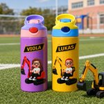 Personalisierte isolierte 355 ml Trinkflasche mit Baggerfahrerchen & Namen | lebensmittelechter Edelstahl | Einschulung Geburtstag Geschenk für Kinder