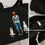 Personalized Dog Owner Back View Large Capacity Corduroy Tote Bag with Name Travel Essential Birthday Gift for Women Pet Lovers