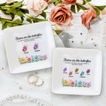 Personalised Sisters Are Like Butterflies Floral Butterfly Ceramic Trinket Jewellery Dish with Name Birthday Gift for Besties Friends