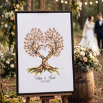 Personalised Watercolour Fingerprint Tree Canvas Prints with Name and Date Guest Book Use Ship from USA Wedding Gift for Bride Groom Newlywed