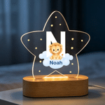 Personalized Animal Clouds Star-Shaped Acrylic LED Night Light with Wooden Base and Name Home Decor Back to School Birthday Gift for Kids
