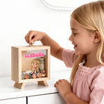 Tirelire en bois personnalisée avec personnage de dessin animé pour enfants, avec prénom, décoration de bureau, cadeau d'anniversaire pour garçons et filles