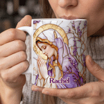 Personalised Virgin Mary Lavender 11 oz 15 oz Ceramic Mug with Name Daily Use Religious Baptism Birthday Gift for Christian Woman