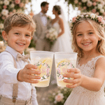 Personalised Watercolour Floral Crest Frosted Food-Grade Plastic Cups with Initial and Date Engagement Wedding Party Gift for Bride Couple Guest