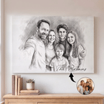 Personalized Family Portrait Photo Sketch Canvas Print Wall Art Living Room Home Decor Ship from USA Birthday Anniversary Gift for Family