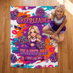 Personalized Cartoon Cheerleader Girl Fleece Soft Throw Blanket with Name and Photo Home Decor Cheer Camp Anniversary Gift for Cheerleaders
