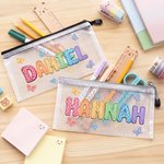 Personalised Oil Painting Style Butterfly Heart Waterproof Portable Mesh Pencil Pouch with Name and Zipper Back to School Birthday Gift for Kids