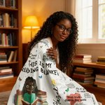 Personalized Birth Flower Cartoon Reading Girl Soft Throw Hooded Blanket with Name Birthday Gift for Librarians Book Lovers