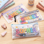 Personalised Oil Painting Style Butterfly Heart Waterproof Portable Mesh Pencil Pouch with Name and Zipper Back to School Birthday Gift for Kids