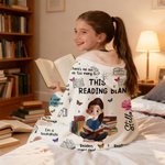Personalized Birth Flower Cartoon Reading Girl Soft Throw Hooded Blanket with Name Birthday Gift for Librarians Book Lovers