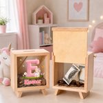 Personalized Cartoon Animal Pattern Wooden Piggy Bank with Name and Initial Birthday Back to School Gift for Kids Students