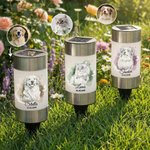 Personalisierte Aquarell-Skizze Solar Gartenleuchte mit Katzen- & Hundeporträt nach Foto | Gartenlampe | Erinnerungsgeschenk für Herrchen & Frauchen