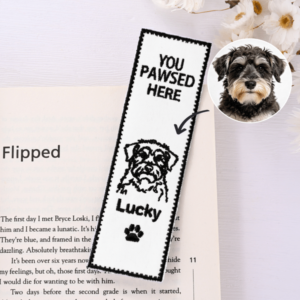 Personalised You Pawsed Here Pet Portrait Embroidery Bookmark with Name Adoption Anniversary Birthday Gift for Pet Owners Book Lovers